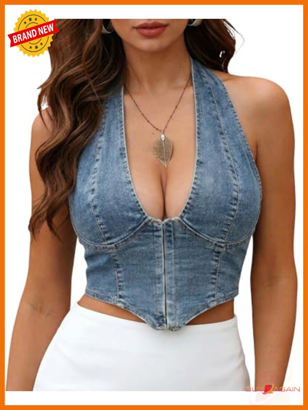 Denim Halter Crop Tank Top V Neck Sleeveless Summer Jean Vest